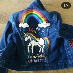 Ooak hand painted unicorn girls jacket